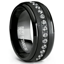 Metal Masters Black Titanium Mens Eternity Wedding Band Ring Clear Round Cubic Zirconia 9mm