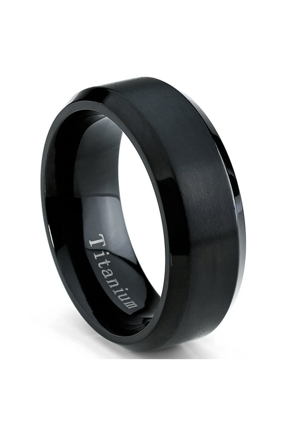 Black Titanium Ring Mens Brushed Wedding Band Comfort-Fit 8mm