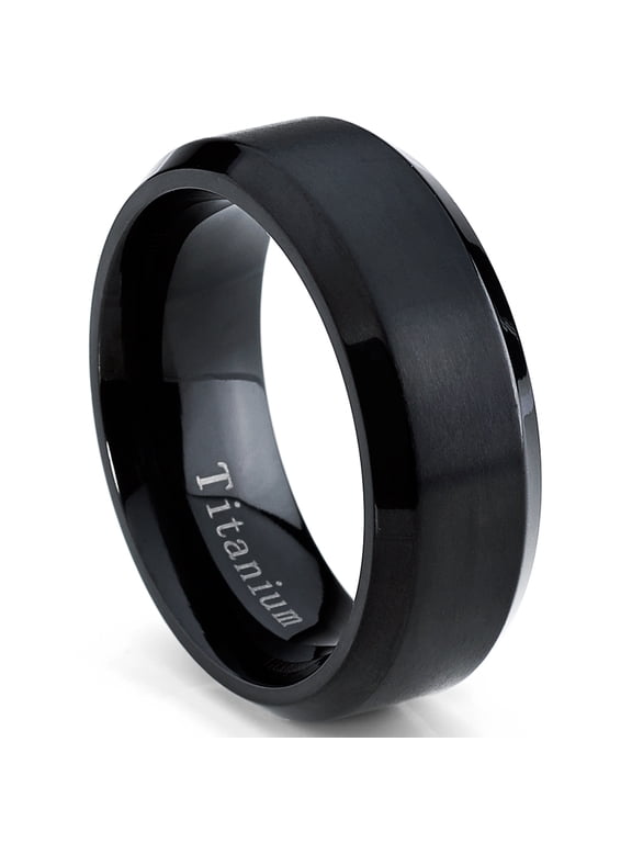 Black Titanium Ring Mens Brushed Wedding Band Comfort-Fit 8mm