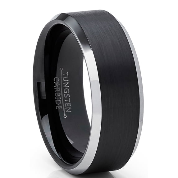 Metal Masters Black Tungsten Carbide Duo Engagement Ring Wedding Band Comfort-Fit 8mm 9.5