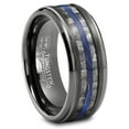 thumbnail image 1 of Metal Masters Mens Carbon Fiber Tungsten Carbide Ring Blue Wood Wedding Band Gunmetal 8mm, 1 of 7