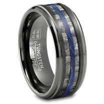 Metal Masters Mens Carbon Fiber Tungsten Carbide Ring Blue Wood Wedding Band Gunmetal 8mm