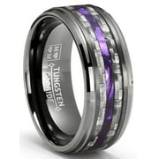 METAL MASTERS Mens Carbon Fiber Tungsten Carbide Ring Purple Wood Wedding Band Gunmetal 8mm
