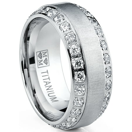 Metal Masters Co. Male Silver, Cubic Zirconia Wedding Ring 1.8 ct, Titanium, 0.31"