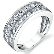 Metal Masters Double Row Princess Cut Mens Sterling Silver Wedding Band Engagement Ring Cubic Zirconia 7.5mm