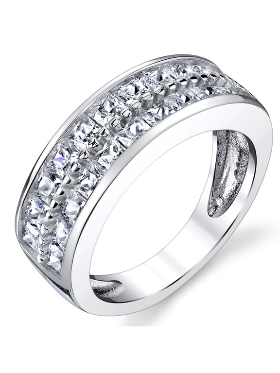 Double Row Princess Cut Mens Sterling Silver Wedding Band Engagement Ring Cubic Zirconia 7.5mm