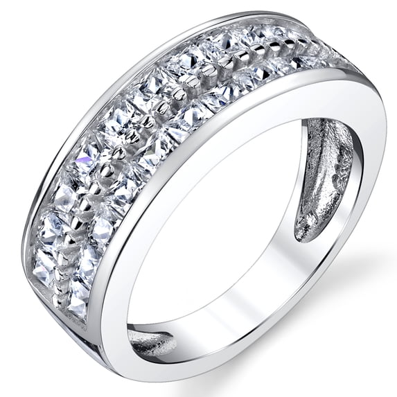 Metal Masters Double Row Princess Cut Mens Sterling Silver Wedding Band Engagement Ring Cubic Zirconia 7.5mm
