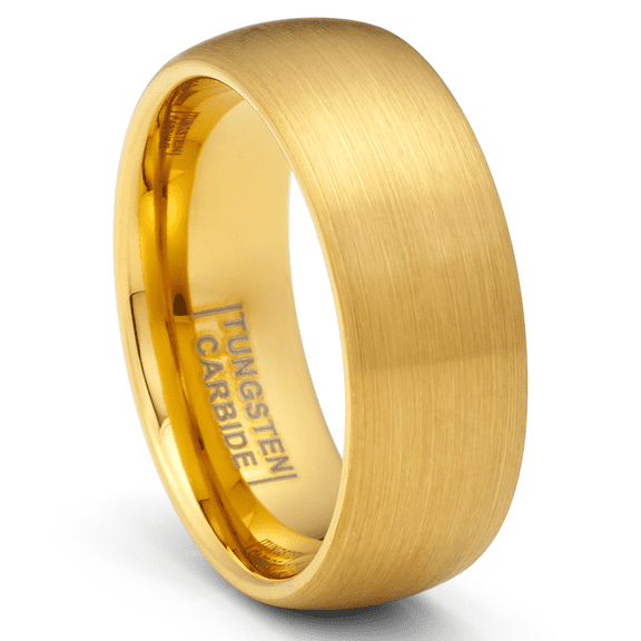 Metal Masters Gold Plated Dome Brushed Tungsten Carbide Ring Mens Wedding Band 8MM Comfort-Fit