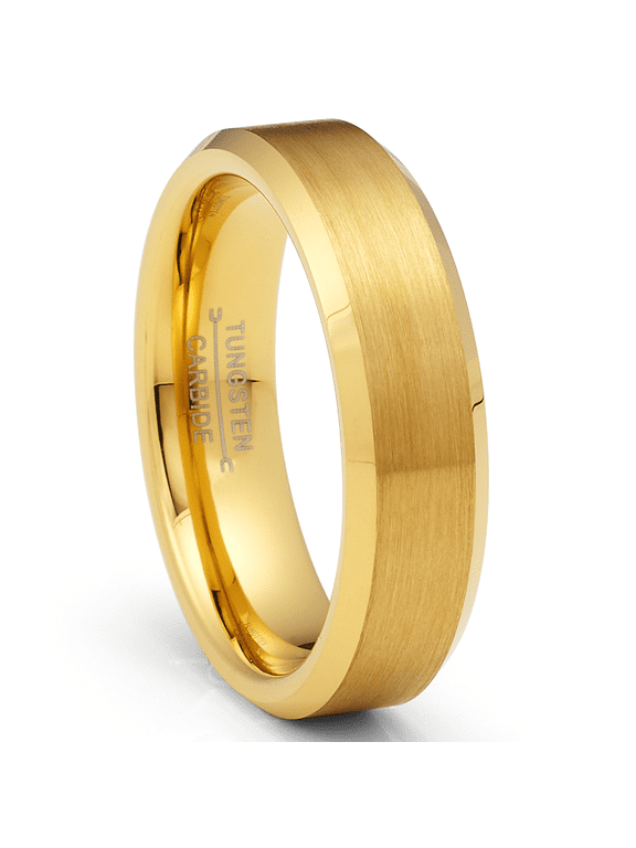 Gold Plated Flat-Top Tungsten Carbide Ring Mens Wedding Band 6MM Comfort-Fit