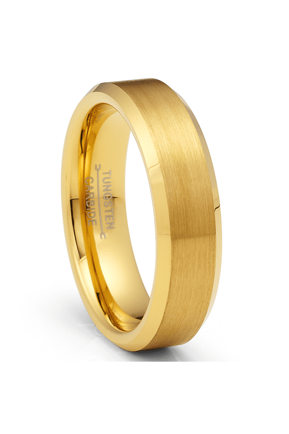 Gold Plated Flat-Top Tungsten Carbide Ring Mens Wedding Band 6MM Comfort-Fit