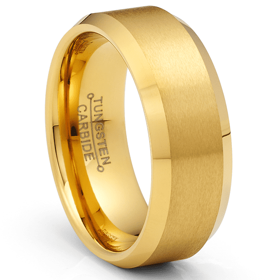 Metal Masters Gold Plated Flat-Top Tungsten Carbide Ring Mens Wedding Band 8MM Comfort-Fit