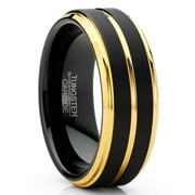 Metal Masters Men Tungsten Two-Tone Wedding Band Grooved Ring 8mm Black Goldtone