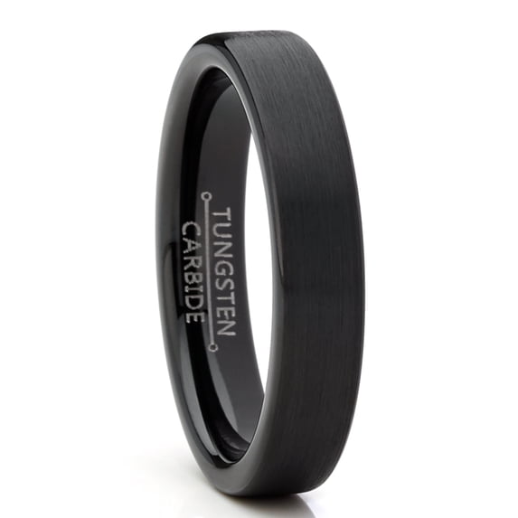 Metal Masters Men Women Basic Black Tungsten Wedding Ring 4mm Matte Finish pipe-cut Comfort-Fit 10