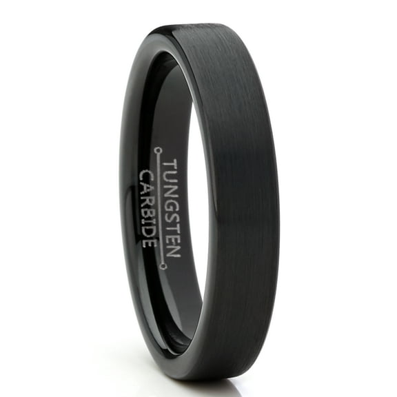 Metal Masters Men Women Basic Black Tungsten Wedding Ring 4mm Matte Finish pipe-cut Comfort-Fit 6