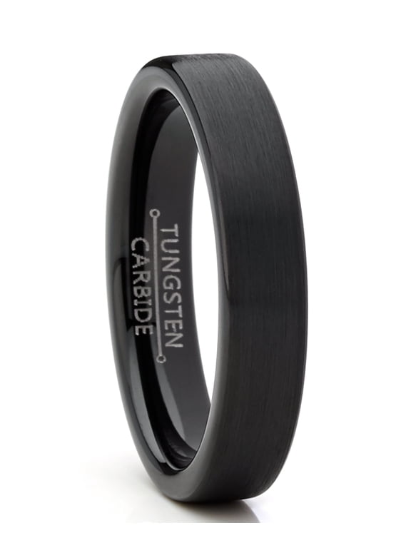 Men Women Basic Black Tungsten Wedding Ring 4mm Matte Finish pipe-cut Comfort-Fit 6