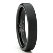 Metal Masters Men Women Basic Black Tungsten Wedding Ring 4mm Matte Finish pipe-cut Comfort-Fit 7