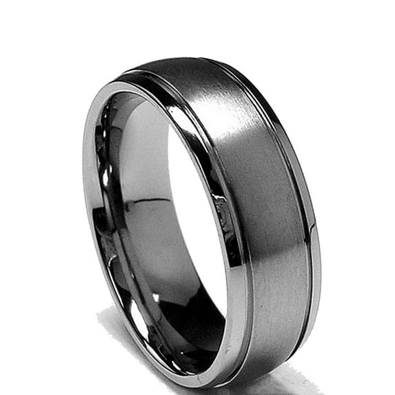 Metal Masters Mens 7mm High-Polish Matte Finish Titanium ring Grooves