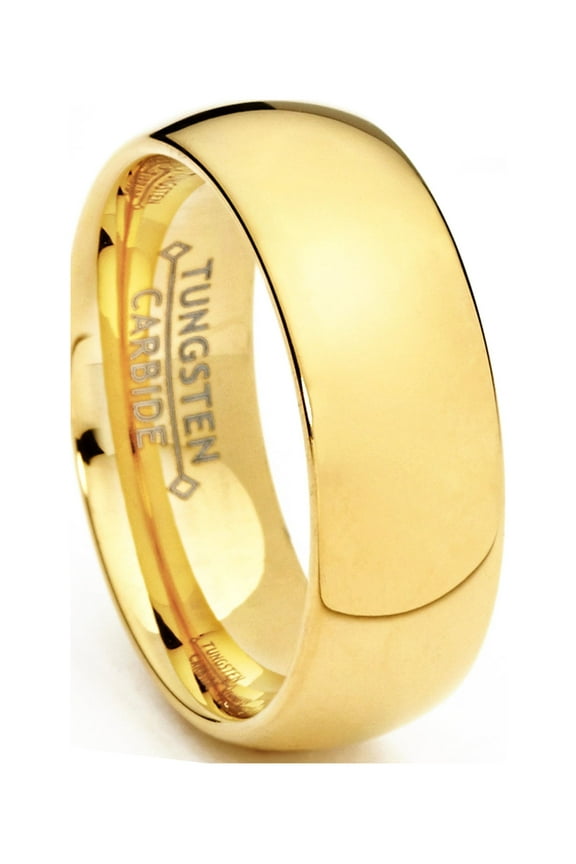 Mens 7mm 18K Goldtone Plated Dome Tungsten Ring Wedding Band