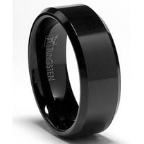 Metal Masters Mens 8mm Black High-Polish Beveled Edge Tungsten Carbide Ring