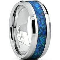 Metal Masters Mens 8mm Tungsten Carbide Wedding Band Ring Blue Green Simulated Opal Inlay 8mm