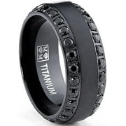 Metal Masters Mens .9Ct Black Titanium Dome Brushed Finished Wedding Band Engagement Ring Black Cubic Zirconia