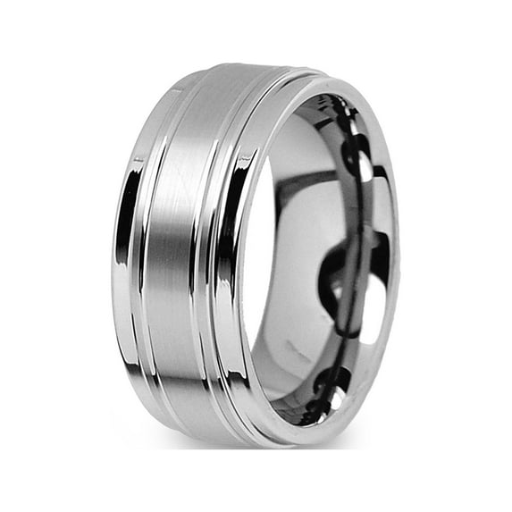Metal Masters Mens 9mm High-Polish Matte Finish Tungsten Carbide Ring Weddind Band Two Thin Grooves
