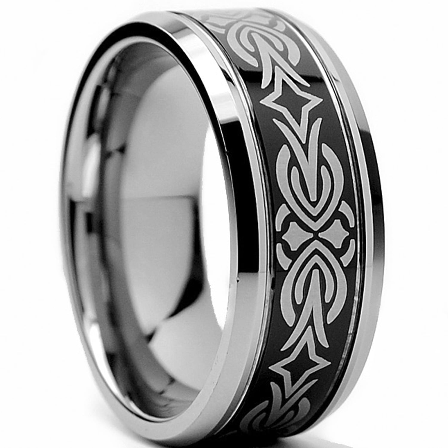 Metal Masters Mens 9mm Tribal Black Two-Tone Tungsten Carbide Wedding Metal Masters Mens 9mm Tribal Black Two-Tone Tungsten Carbide Wedding