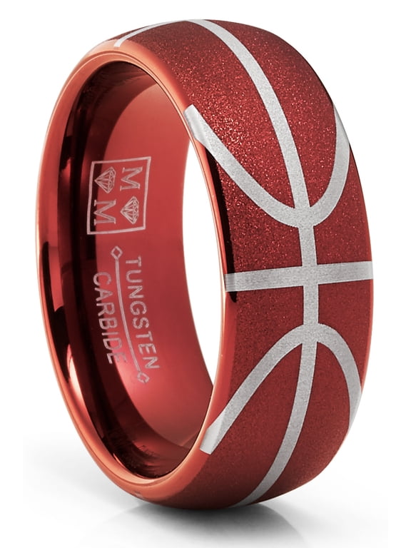 Mens Basketball Ring Tungsten Carbide Sports Ball Textured Comfort-Fit 8mm