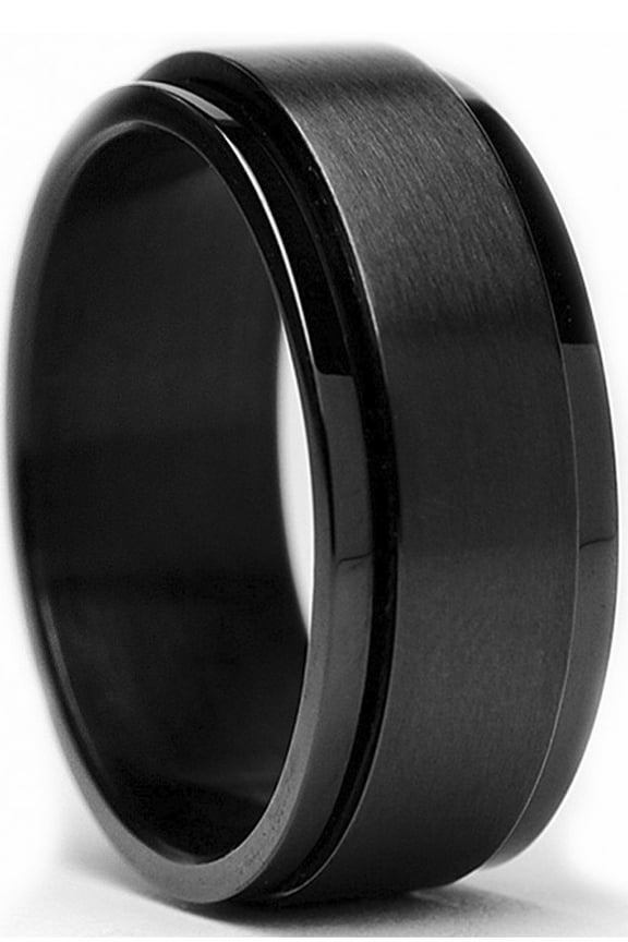 Mens Black Stainless Steel Spinner Fidget Ring Anxiety Band 8mm