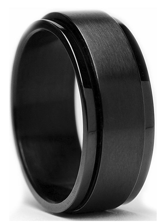 Mens Black Stainless Steel Spinner Fidget Ring Anxiety Band 8mm