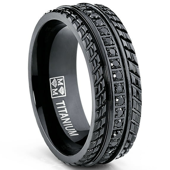 Metal Masters Mens Black Titanium Pave-Set Wedding Band Engagement Eternity ring Chevron design BK Cubic Zirconia 7.5