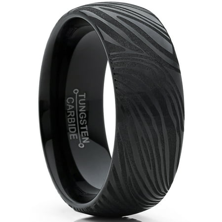 Metal Masters Mens Black Tungsten Carbide Dome Wedding Band Engagement Ring Damascus Style Texture 8mm 10