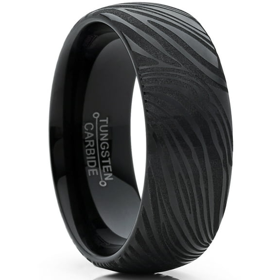 Metal Masters Mens Black Tungsten Carbide Dome Wedding Band Engagement Ring Damascus Style Texture 8mm 8.5