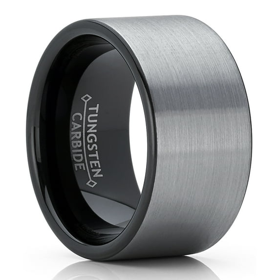 Metal Masters Mens Black Tungsten Carbide Pipe-Cut Wedding Band Engagement Ring Brushed Comfort-Fit 12mm 10.5