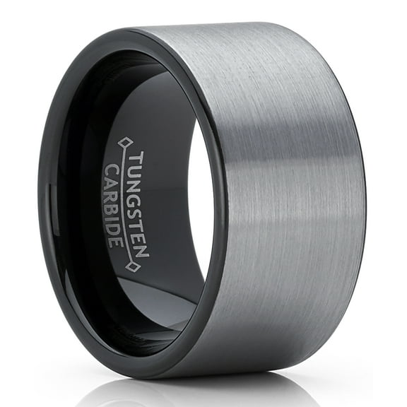 Metal Masters Mens Black Tungsten Carbide Pipe-Cut Wedding Band Engagement Ring Brushed Comfort-Fit 12mm 8