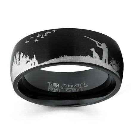 Metal Masters Mens Black Tungsten Carbide Ring Wedding Band Bird Duck Hunting Outdoor Ring 8mm 7.5