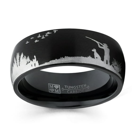 Metal Masters Mens Black Tungsten Carbide Ring Wedding Band Bird Duck Hunting Outdoor Ring 8mm 7