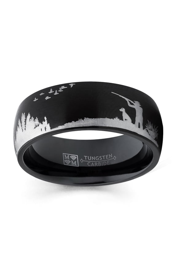 Mens Black Tungsten Carbide Ring Wedding Band Bird Duck Hunting Outdoor Ring 8mm 8.5