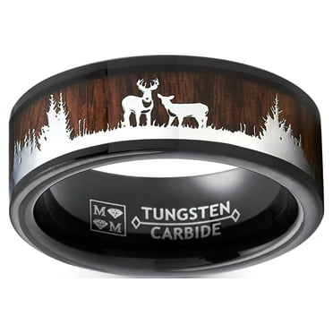 Metal Masters Mens Black Tungsten Hunting Ring Wedding Band Wood Deer Nature 8mm