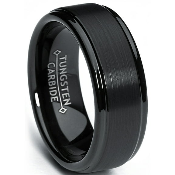 Metal Masters Mens Black Tungsten Ring Matte Finish High-Polish Wedding Band 8mm Comfort-fit