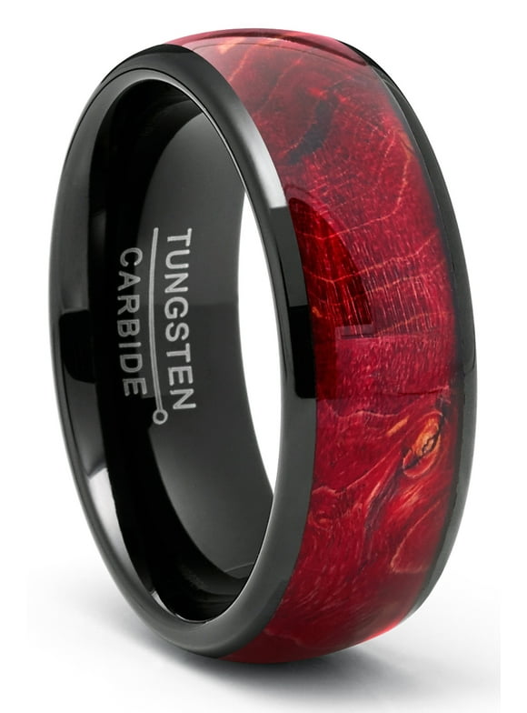 Metal Masters Men's Black Tungsten Ring Wedding Band Red Wood Burl 8MM Comfort-Fit