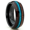 thumbnail image 1 of Metal Masters Mens Black Tungsten Wedding Band Engagement Ring Koa Wood Crushed Turquoise Inlay 11, 1 of 7