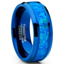 Metal Masters Mens Blue Green Crushed Opal Tungsten Wedding Band Ring Comfort-Fit 8mm