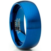 Metal Masters Mens Blue Tungsten Carbide Wedding Band Ring Dome 8mm Brushed Comfort-Fit High-Polish