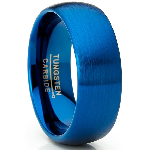 Metal Masters Mens Blue Tungsten Carbide Wedding Band Ring Dome 8mm Brushed Comfort-Fit High-Polish