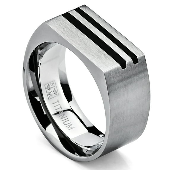Metal Masters Mens Bold Titanium Pinky Ring Bands Resin Inlay Brushed Finish Comfort-Fit 10mm