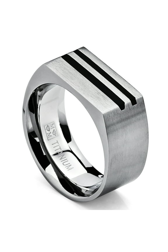 Mens Bold Titanium Pinky Ring Bands Resin Inlay Brushed Finish Comfort-Fit 10mm