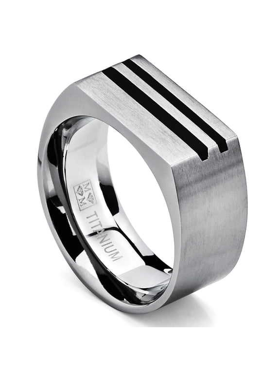 Mens Bold Titanium Pinky Ring Bands Resin Inlay Brushed Finish Comfort-Fit 10mm