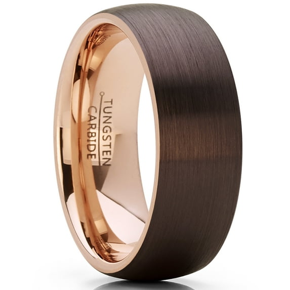 Metal Masters Mens Chocolate Brown Rosetone Tungsten Carbide Wedding Band Ring Brushed Dome Comfort-Fit 8mm 14