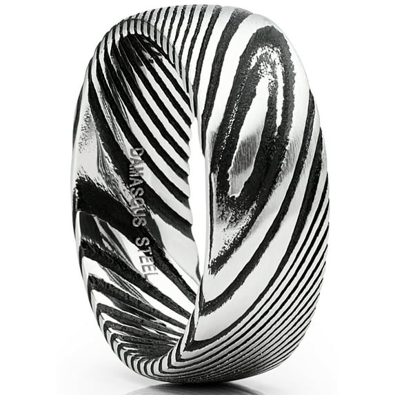Metal Masters Mens Damascus Steel Wedding Band Ring Black Oxidized Dome Comfort-fit 8mm 11